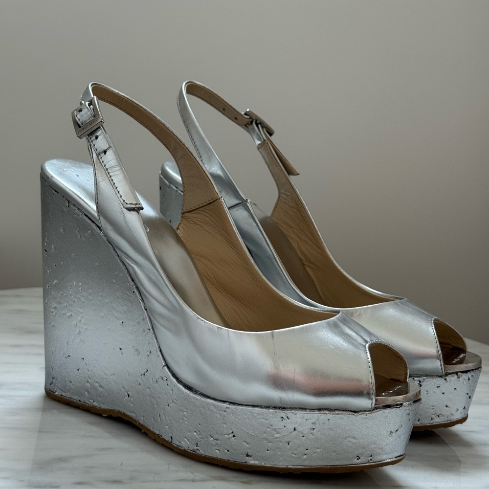 Jimmy Choo Silver Crystal Embellished Wedges